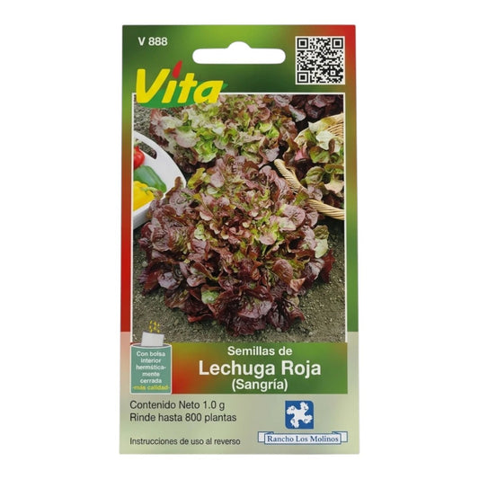 Sobre de semillas de Lechuga Roja variedad Sangría para siembra escalonada.