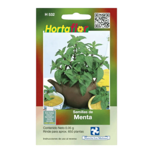 Sobre de semillas de menta piperita para siembra en maceta o jardín.
