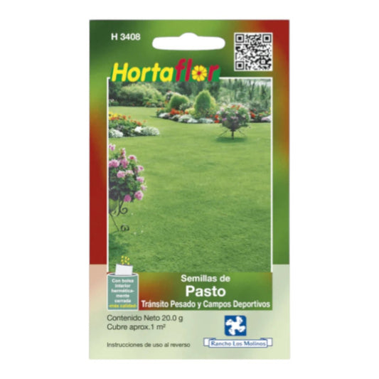 Sobre de 20 gramos de semillas de pasto resistente para tráfico intenso y deporte.