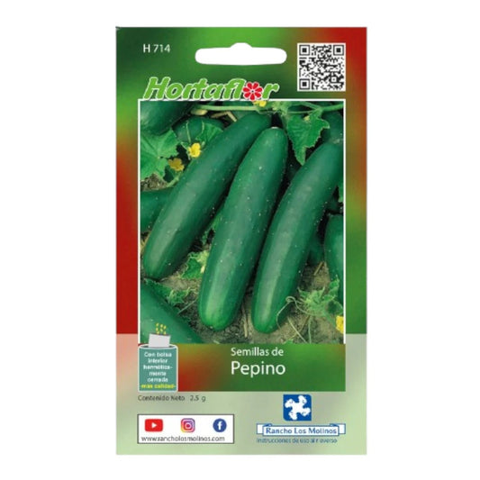 Sobre de 2.5 gramos de semillas de pepino para siembra en primavera y verano.