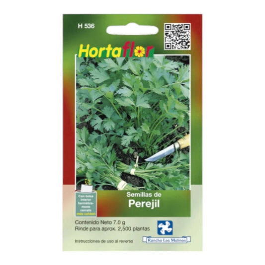Sobre de 7 gramos de semillas de perejil para siembra masiva en huerto o macetas.
