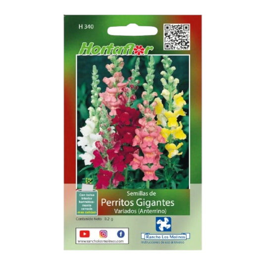 Sobre de semillas de flores Perritos Gigantes para siembra en casa.