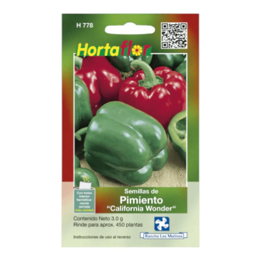 Sobre de semillas de pimiento California Wonder para siembra de hasta 300 plantas.