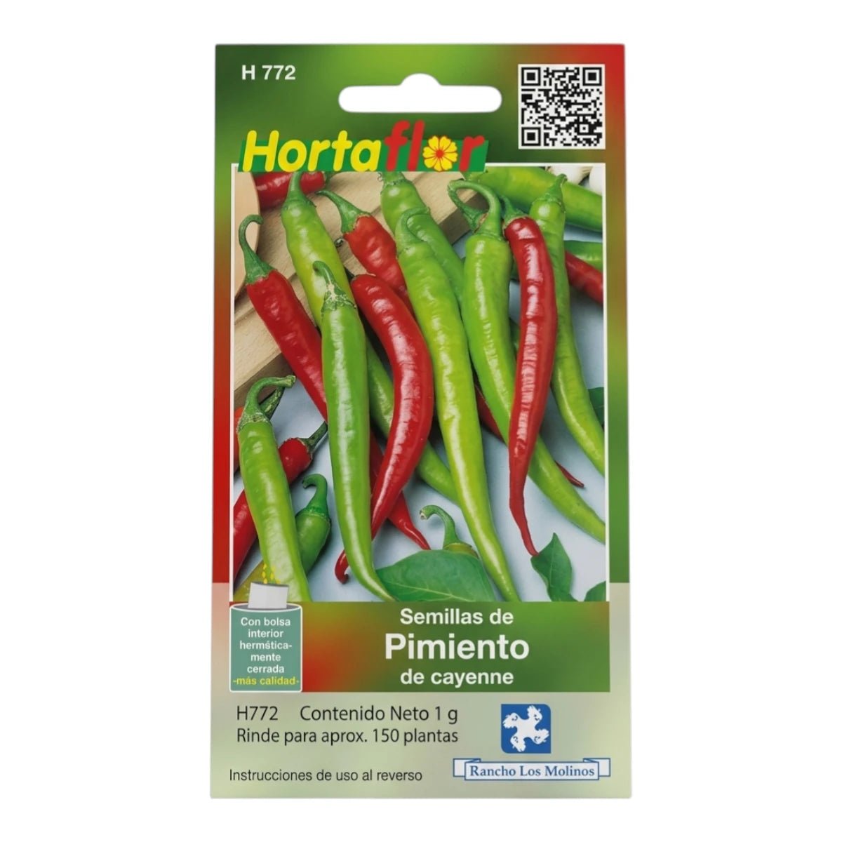 Sobre de semillas de Pimiento de Cayenne con empaque hermético