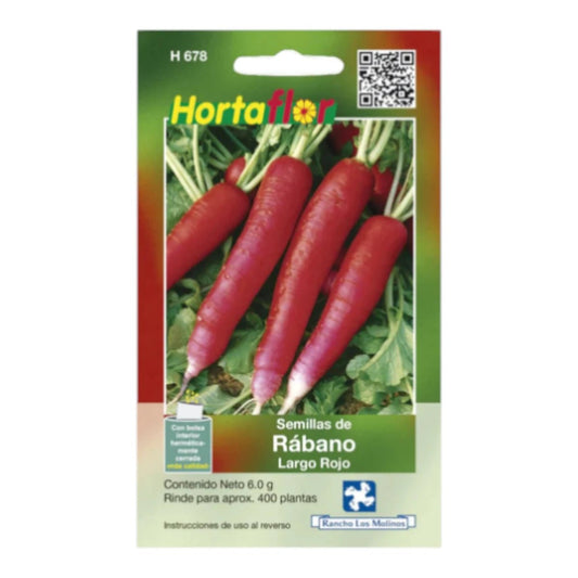 Sobre de semillas de Rábano Largo Rojo para siembra directa en primavera