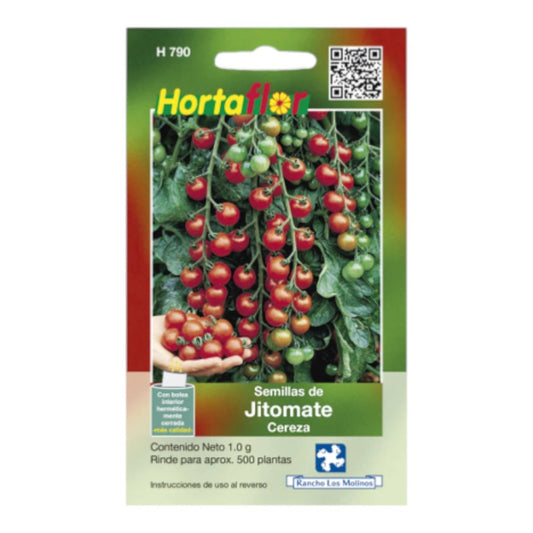 Sobre de semillas de Tomate Cherry miniatura para siembra en casa o departamento.