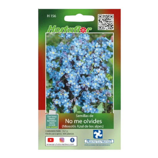 Sobre de semillas de No me Olvides (Hortaflor) listo para siembra.