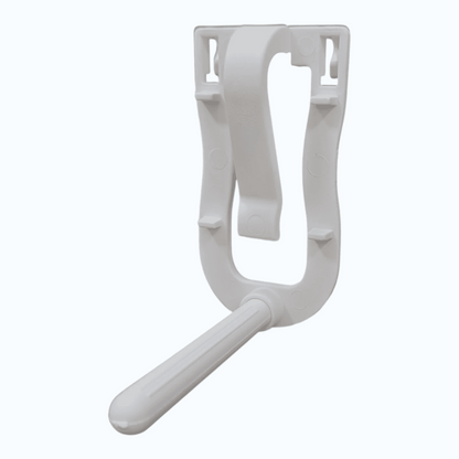 Soporte plástico blanco para hueso de jibia con perchero integrado  ideal para suplementación de aves, en Kamalitas.