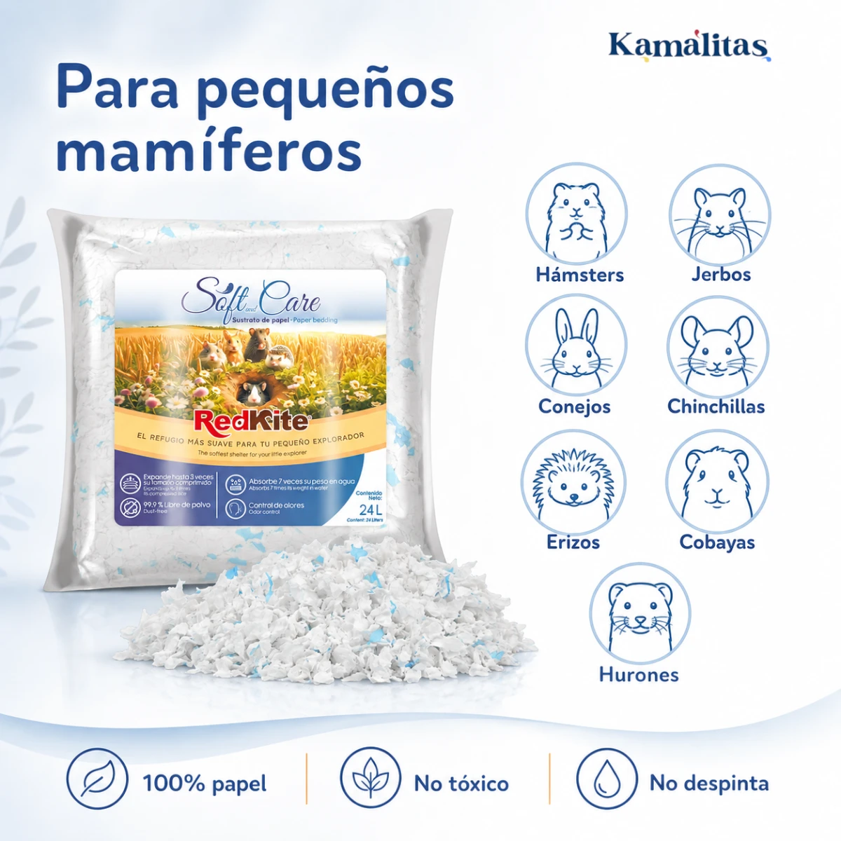 Sustrato de papel RedKite Soft and Care para hámsters, jerbos, conejos, chinchillas, erizos, cobayas y hurones.