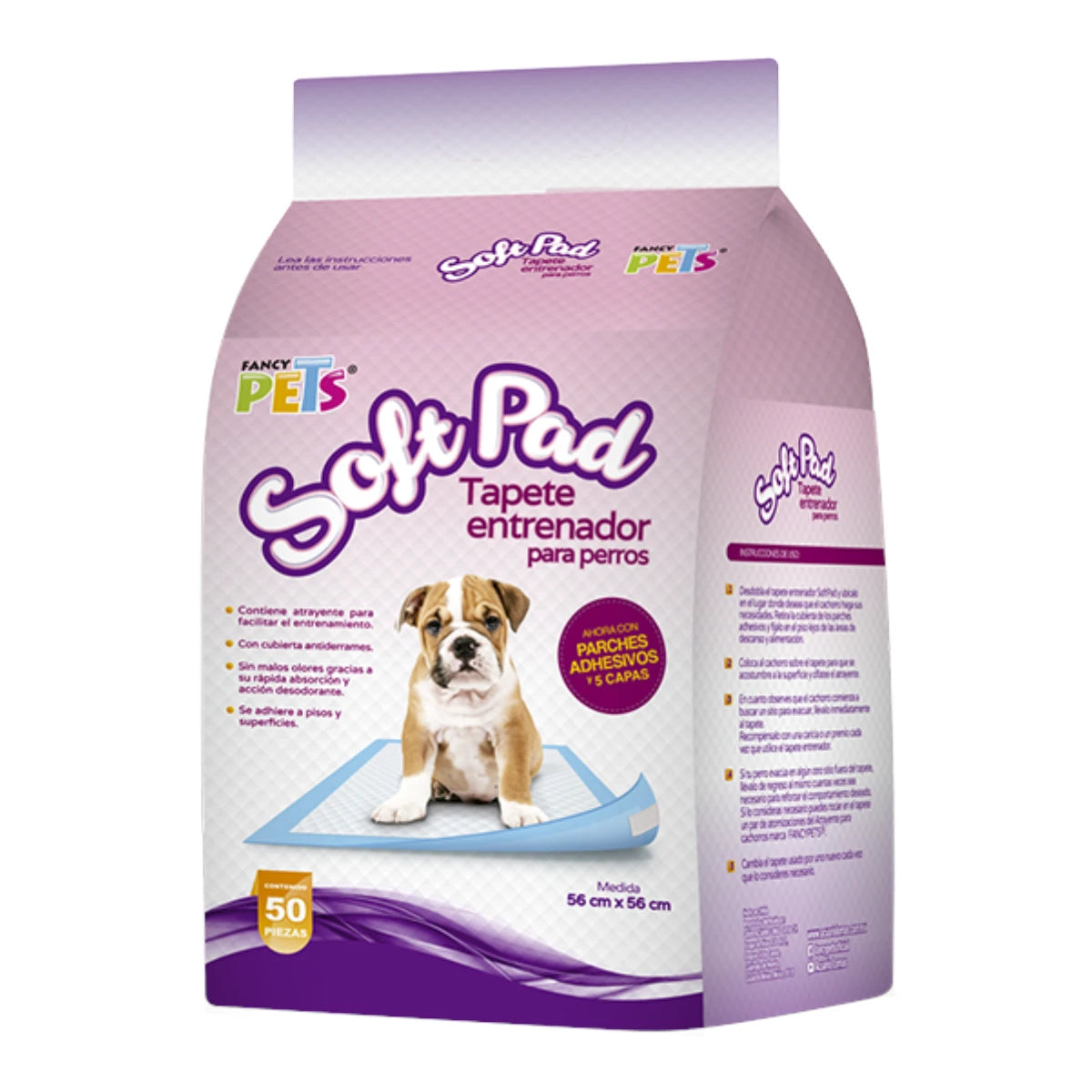 Empaques de Tapetes Entrenadores SoftPad Fancy Pets en presentaciones de  50 piezas sobre fondo blanco