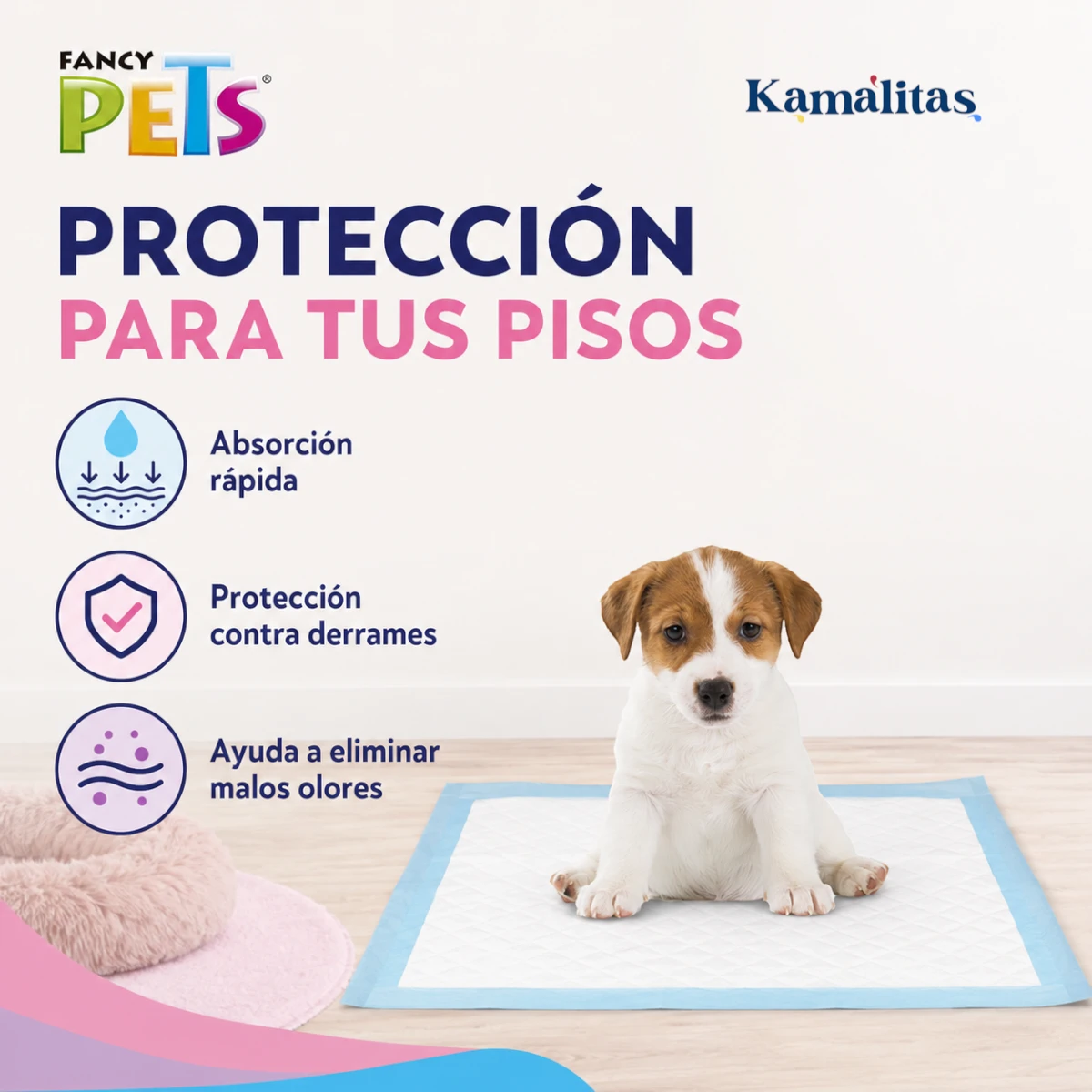 Beneficios del tapete SoftPad: absorción rápida, protección contra derrames y ayuda para eliminar malos olores.