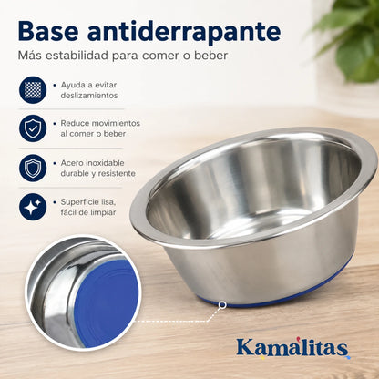 Tazón con base antiderrapante Fancy Pets de acero inoxidable, ideal para evitar deslizamientos mientras la mascota come o bebe.