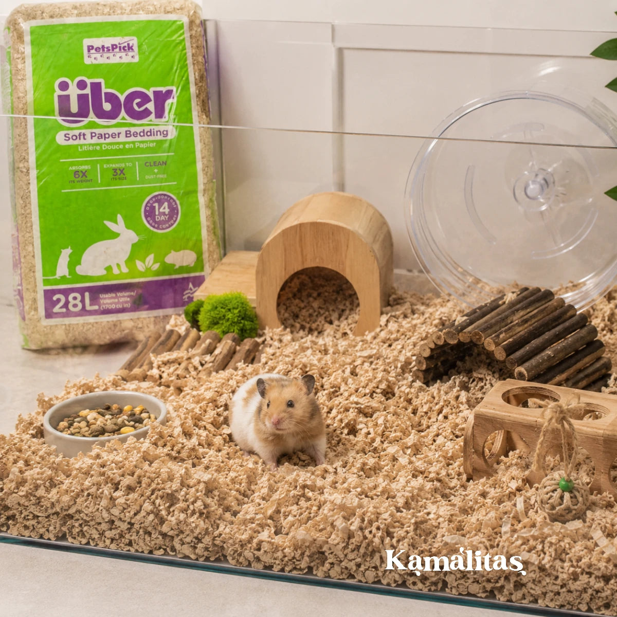 Hábitat de hámster con Über Soft Paper Bedding color natural, cama de papel suave, expandible y absorbente para nidos cómodos y un ambiente más limpio