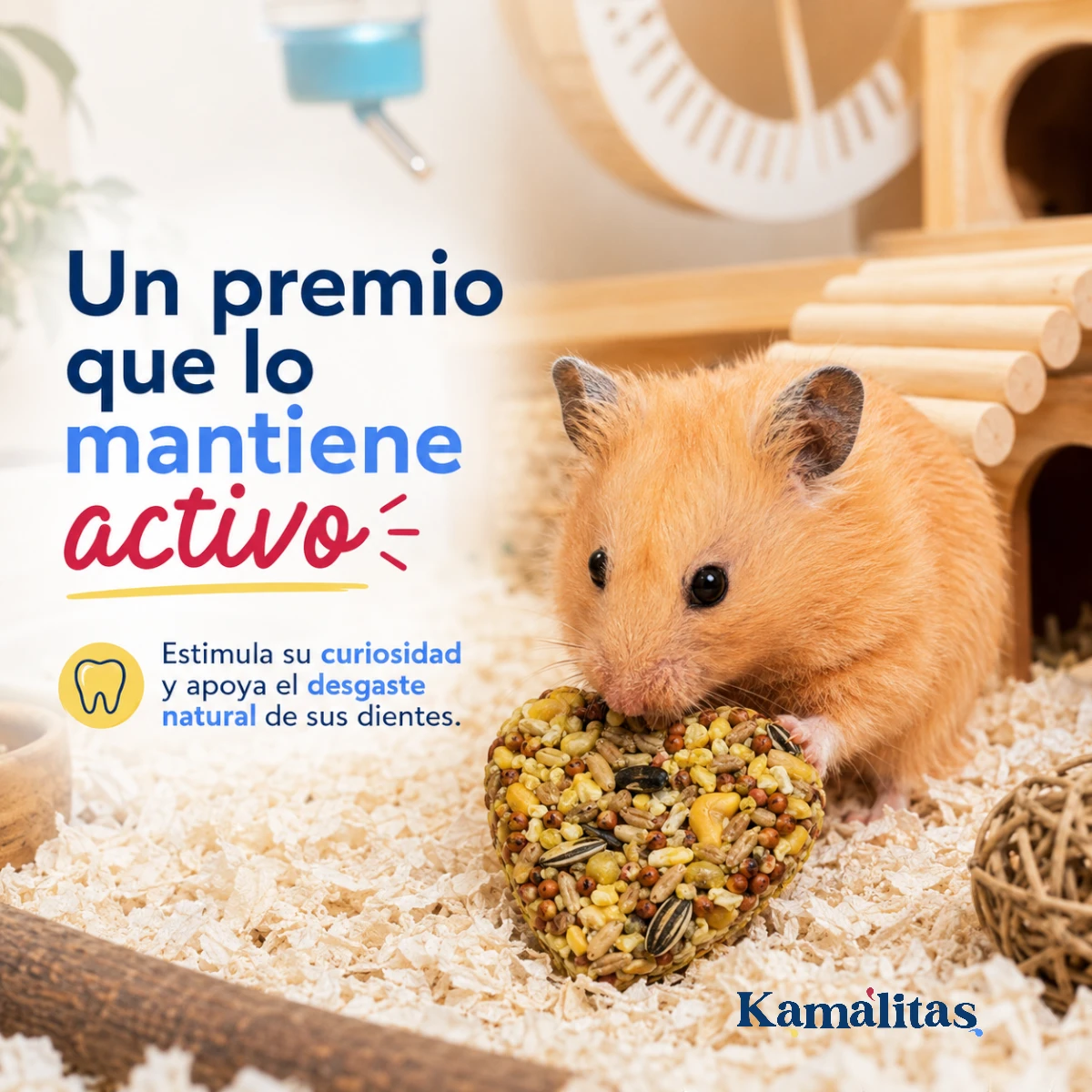 hamster comiendo un premio redkite mientras estimula su curiosidad y desgasta sus dientes
